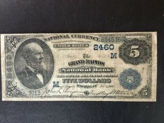1882 $5 Date Back Grand Rapids Michigan Ch 2460 Fine Rare Type