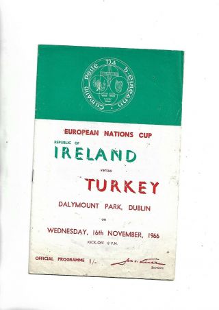 16/11/66 Rare Nations Cup Rep Of Ireland V Turkey