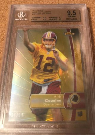 2012 Topps Finest Gold Ref Kirk Cousins Rookie Rc 50 Made Bgs 9.  5 Rare Look