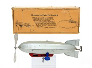 Rare Vintage Marx Flying Zeppelin Twin Propeller Tin Wind - Up W/ Box