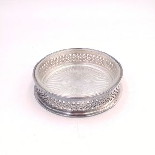 Vintage 4 " Ash Tray Trinket Dish With Etched Pattern & Glass Insert Wallace 9011