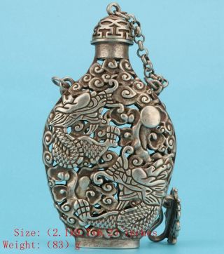 Unique China Tibet Silver Snuff Bottle Pendant Dragon Mascot Decoration Gift