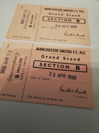 Rare 2 X 1990 Manchester United Football Tickets