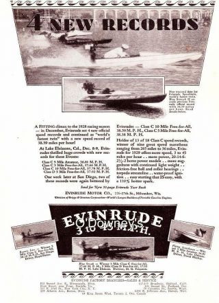 1929 Vintage Ad Evinrude Outboard Motors Speeditwin Speed Records