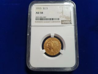 1915 Indian Head Half Eagle $5 Gold Ngc Au58 ($2.  50 Label Error Rare)
