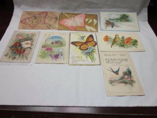 8 Pc Antique Flower Butterfly & Bird Victorian Greeting Postcards Glitter German
