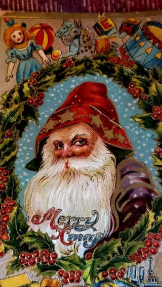 Rare 1912 Antique Christmas Postcard Card Odd Santa
