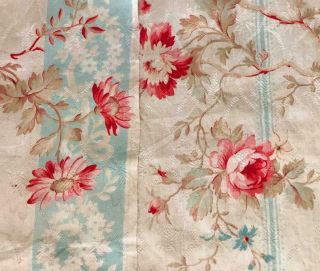 2 Fragments Late 19th Century French Fine Cotton,  Roses Florals 480
