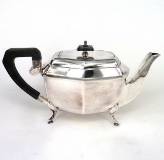 Silver Art Deco Style Tea Pot With Scroll Handle By Lewis Rose & Co.