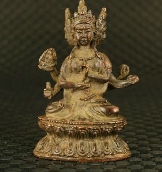 China Old Bronze Hand Casting Tibet Buddha Statue Bless Table Home Decorate