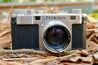 Near Rare Nikon S Rangefinder Film Camera W/ 5cm 50mm F1.  4 Nikkor Sc Lens