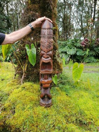 Rare Huge 34 " Vintage Hawaiian Beautifully Hand Carved Solid Koa Wood Tiki Heavy
