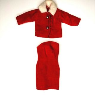 Vintage Barbie Babs British Colony Hong Kong Factory Red Velvet Dress And Jacket