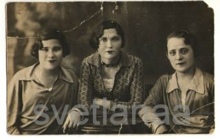 1930s Soviet Youth Three Fashionable Girls Beauties Young Women Antique Photo