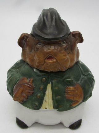Rare Antique Art Nouveau Figural Tobacco Jar - Bull Dog With Hat And Cigar