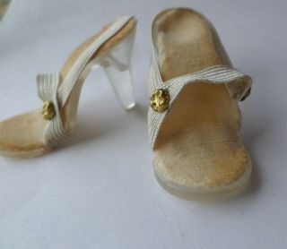 Vintage Fashion Doll Shoes High Heel Clear Lucite Elastic Straps 2 " Size