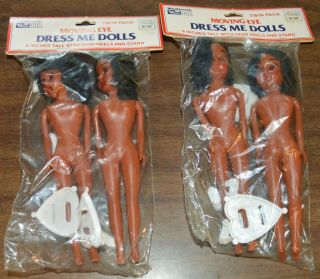 2 Vintage Twin Packs African American Dress Me Dolls 8 " W/high Heels & Stand