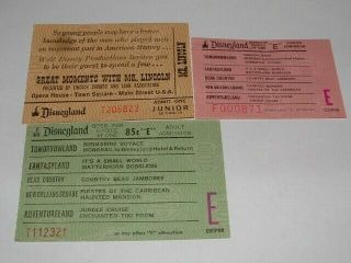 2 Rare Vintage Disneyland " E " Tickets,  Great Moments With Mr.  Lincoln
