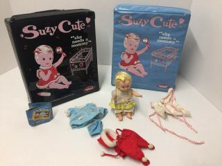 Vintage 1965 Suzy Cute Doll With 2 Cases - She Needs A Mommy - Topper Toys