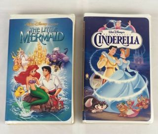 The Little Mermaid Vhs & Cinderella Black Diamond Classic Vhs Walt Disney Rare