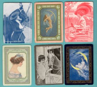 6 Single Swap Playing Cards Antique Wide Ladies 1 Horse Fantasy Girls Named Old