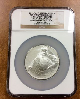 2015 Great Britain Silver £10 Winston Churchill 5 Oz Ngc Pf70 1/250 Rare
