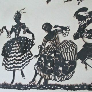 Antique Hm Folk Art Scherenschnitte Scissor Paper Cutting French Figures Musical