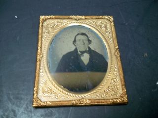1800s Antique Tin Type Photo Portrait In Ornate Intricate Frame