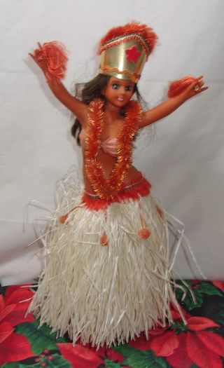 Vintage Hawaiian Hula Girl Wind - Up Musical Doll Music Box - Japan