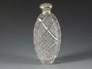 Fine Cut Glass Perfume / Scent Bottle With Sterling Silver Repousse Design Cover