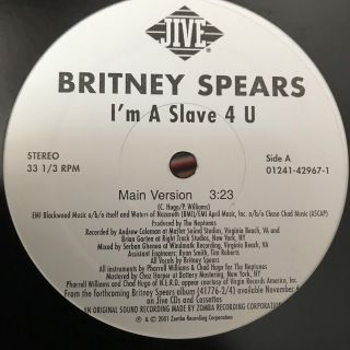 Britney Spears 12” I’m A Slave 4 U Rare Dj Promo Record Vinyl