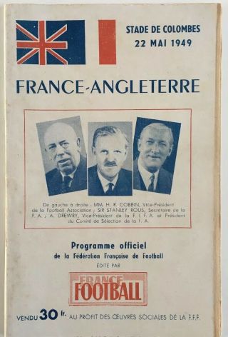 Very Rare.  1949 France V England Official Programme 22/05/49