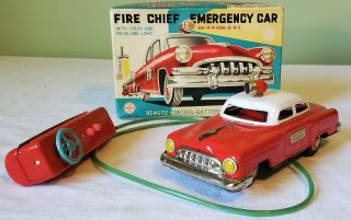 Linemar Japan Tin Litho B/o Buick Fire Chief Car Action Toy 50 