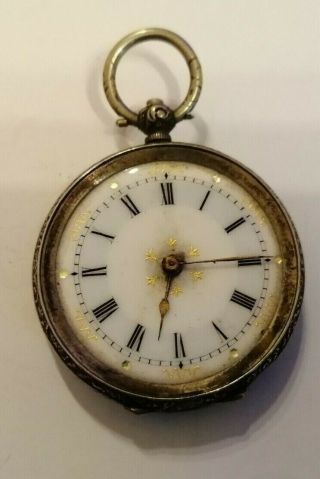 Antique 800 Silver Cased Ladies Pocket Watch - For Spares/repair 44.  7gms