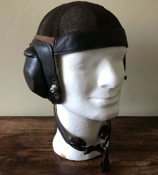 Ww2 German Luftwaffe Pilot Net Flight Helmet,  Throat Mics,  Comms,  Rare