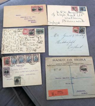 6 Rare 1910/20’s Mozambique Portuguese Colonial Postal Covers To England