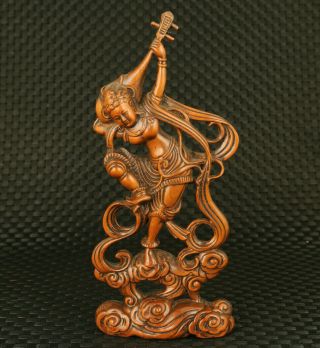 Unique Chinese Old Boxwood Pipa Belle Dance Statue Netsuke Table Decoration
