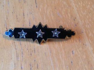 Antique Victorian Style Black Enamel Mourning Metal Pin Brooch With Stones Stars