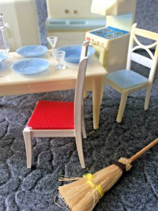 Vintage Mid - Century Plastic Doll House Furniture Kitchen with broom,  straws,  etc 3