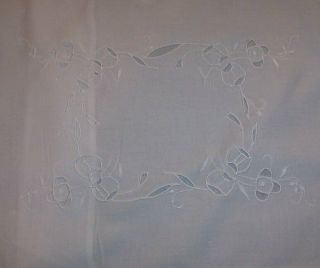 Antique Vintage Small White Linen Embroidered /cut Work Pillow Case Sham