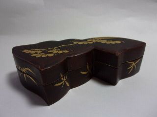 An Antique Japanese Small Lacquered Wood Box,  Painted Foliage.