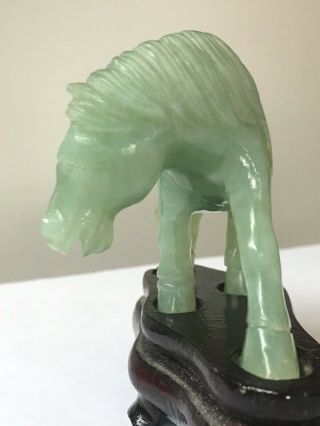 Chinese Green Stone Horse Figure Wooden Stand 3