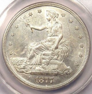 1877 - S Trade Silver Dollar T$1 - Anacs Ms60 Details - Rare Certified Unc Bu Coin