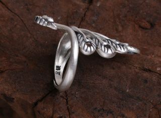 Collect S990 Pure Silver Ornament Carve Peacock Delicate Girl Adjustable Ring 3