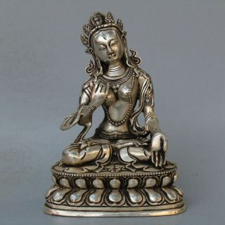 Collectable Handwork Miao Silver Carve Lotus Buddha Exorcism Souvenir Statues