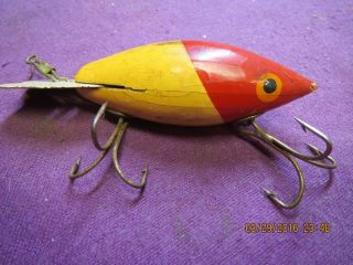 Early Wood Bomber Fishing Lure Red & White 2 1/2 Inch Body