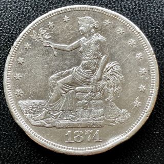 1874 Cc Trade Dollar Rare Carson City $1 Key Date Au Det.  19484