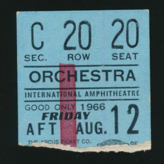 Beatles Rare 1966 Concert Ticket Stub For Their Chicago Amphitheatre Show