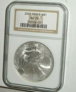 2001 Us $1 American Silver Eagle Dollar Coin Ngc Ms 70 Rare