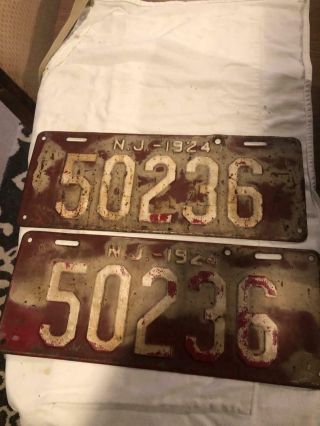 Rare 1924 Jersey Car License Plate Tag Set Chevrolet Ford Plymouth